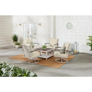 Marina Point 5-Piece White Steel Motion Outdoor Patio Conversation Seating Set with CushionGuard Putty Cushions