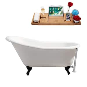 60 in. x 30 in. Cast Iron Clawfoot Soaking Bathtub in Glossy White with Matte Black Clawfeet and Polished Chrome Drain