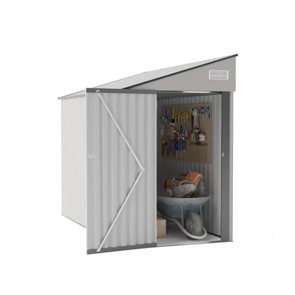 White Metal Storage Shed, Outdoor Tool Shed with Sloping Roof, Protective Film for Various Scenarios