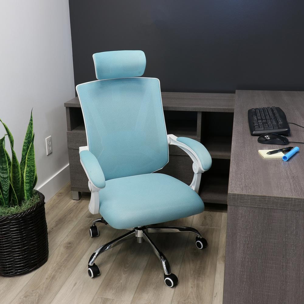 Full Back Mesh Adjustable Height Office Chair in Blue and White Frame with 
