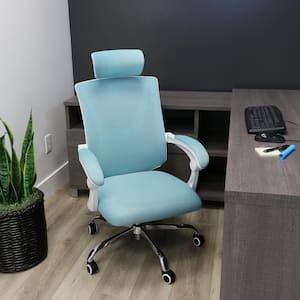 Full Back Mesh Adjustable Height Office Chair in Blue and White Frame with Arms