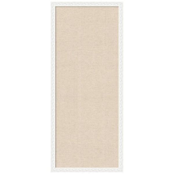 Bethany 42 in. x 18 in. White Wood Framed Neutral Linen Memo Board