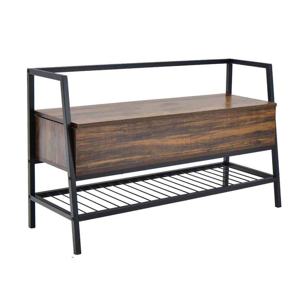 17 in. H 5-Pair Brown Wood Shoe Rack Bench 3-Tier Storage Shelf shoes-218 -  The Home Depot