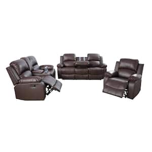 Brown Faux Leather Rocker Recliner (Set of 3)