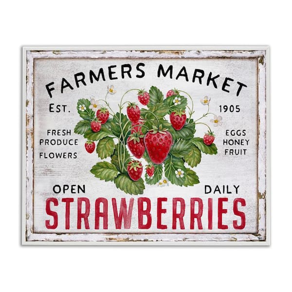 Stupell Industries Farmers Market Strawberries by Creatif Belle White Framed Food Giclee Art Print 16 in. x 20 in.