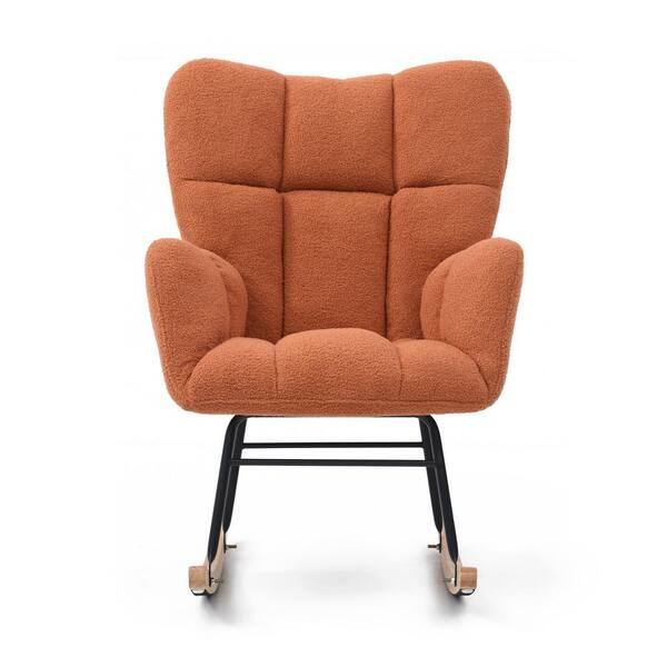 Angel Sar - 35 in. x 19.2 in. x 39.7 in. Orange Polyester Rocking Chair, Comfy Side Chair with High Backrest for Living Room, Office