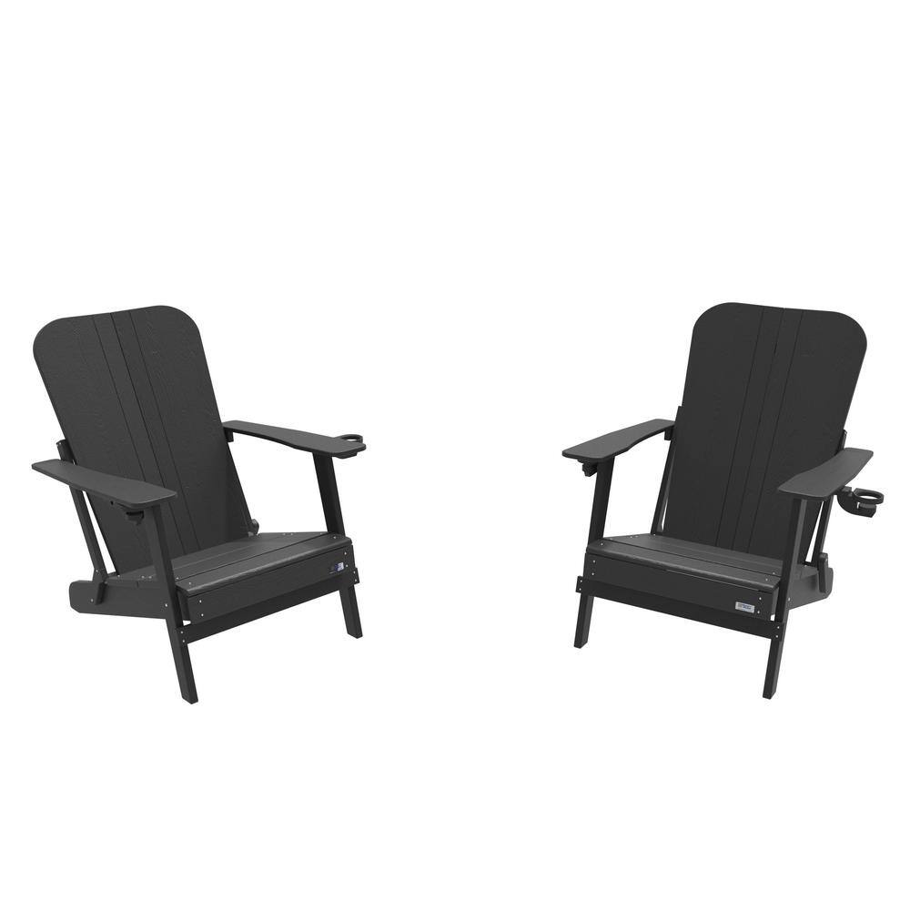 moda furnishings Winona Classic Black Folding Plastic Adirondack Chair (2Pack) MOC011C2BK