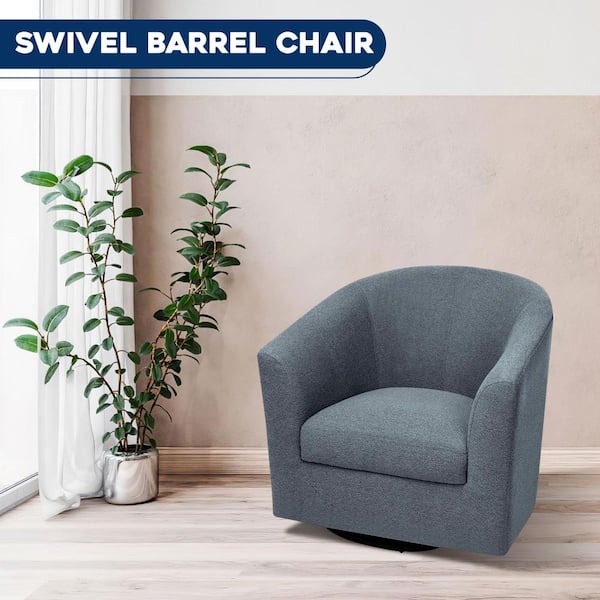 360° Swivel Barrel Chair, Modern Accent Chair with Armrest, Small Club Chair for Living Room-Dark Gray, Linen