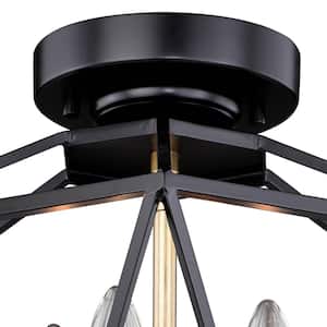 Turin 14.5 in. W Bronze Gold Geometric Cage Candle Semi Flush Mount Ceiling Light