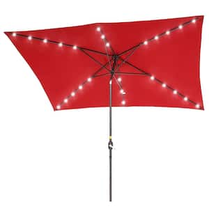 Red 10 x 6.5 ft. Outdoor Rectangle Solar Powered LED Patio Umbrella with Crank Tilt