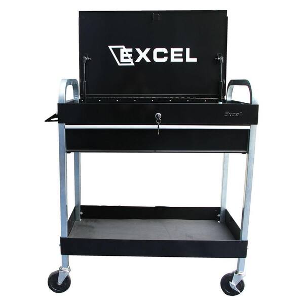 Excel 30 in. W x 16.1 in. D x 35.5 in. H Steel 1-Drawer Tool Utility Cart in Black