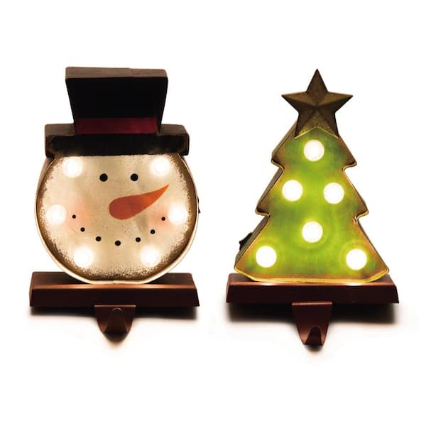 Glitzhome Marquee LED Snowman Head & Tree Stocking Holder(Set of 2 ...