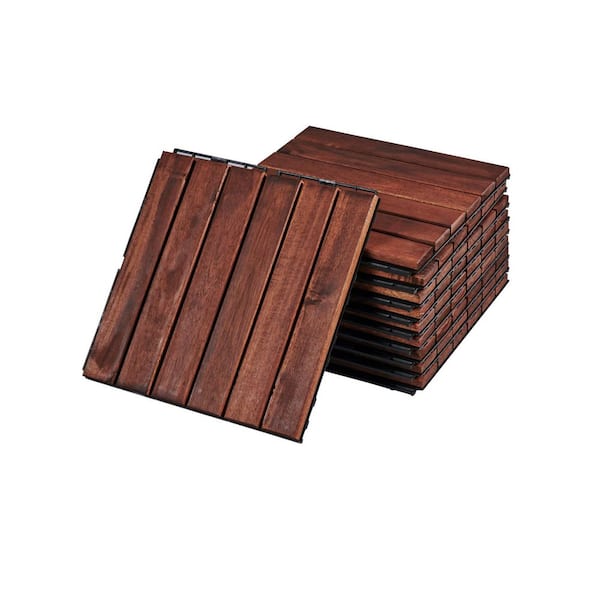 Maocao Hoom Acacia Wood Brown Deck Tile 12-in x 12-in 10 Sq. Feet Coverage Area