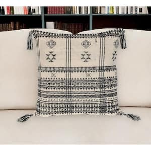 Beige, Black Solid Polyester 18 in. x 18 in. Throw Pillow