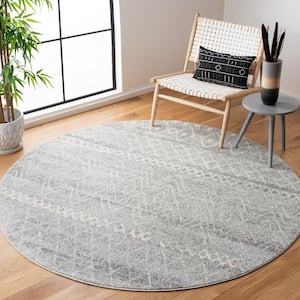 Madison Silver/Ivory 4 ft. x 4 ft. Round Geometric Area Rug