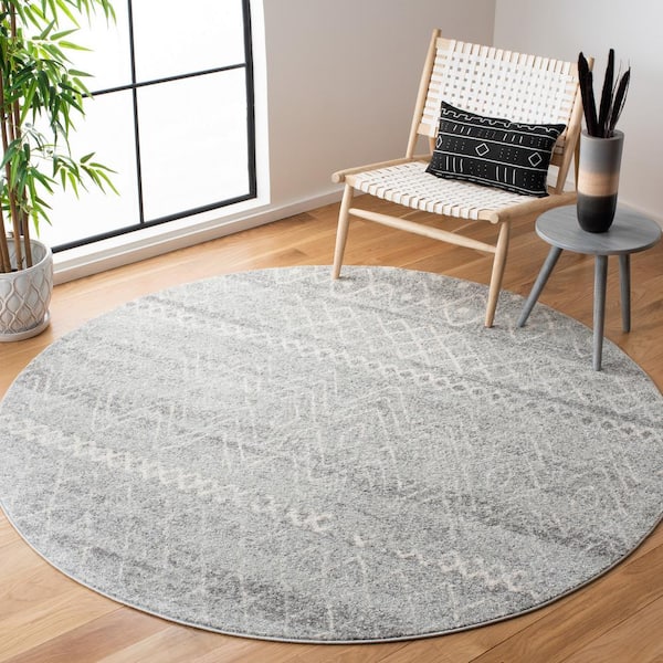 Madison Silver/Ivory 4 ft. x 4 ft. Round Geometric Area Rug