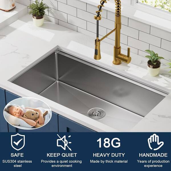 30 in. Undermount Single Bowl 18 Gauge Stainless Steel Kitchen