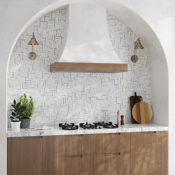 Serena 10 in. x 10 in. Polished White Gray Calacatta Gold, Thassos Mosaic Wall and Floor Tile (3.47 sq ft/case)-5 Pack