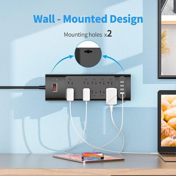 6FT Power Strip w/ Surge Protection, Mountable, Easy-to-Install