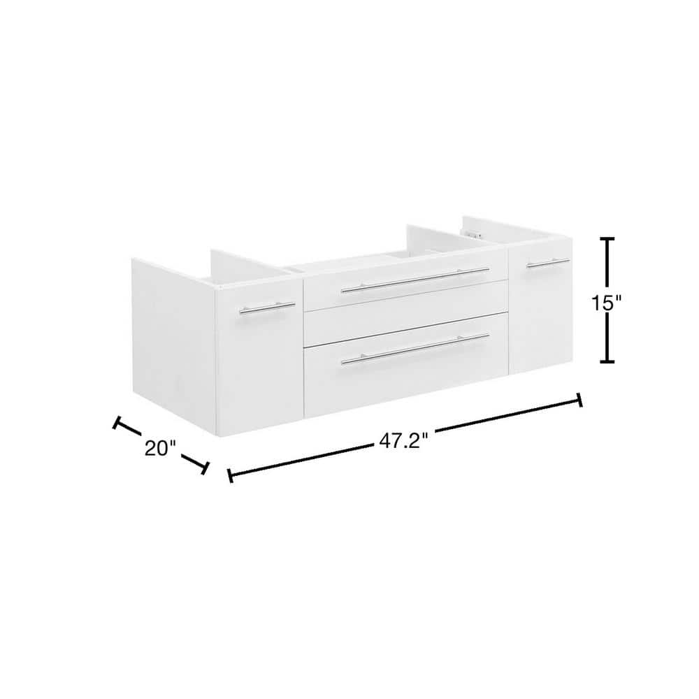 Lucera 48" White Wall-Mount Double Vessel Sink Vanity Base