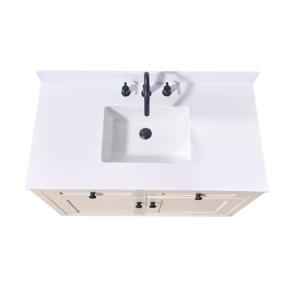 Snow White 43" Composite Stone Vanity Top with Rectangular Sink