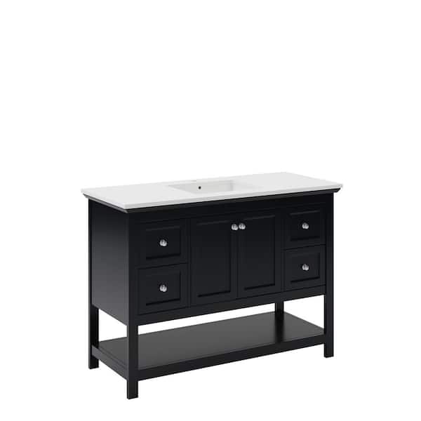 Fresca Manchester 48 in. Single Sink Shaker-Style Black Bath Vanity with White Quartz Top and Integrated Sink