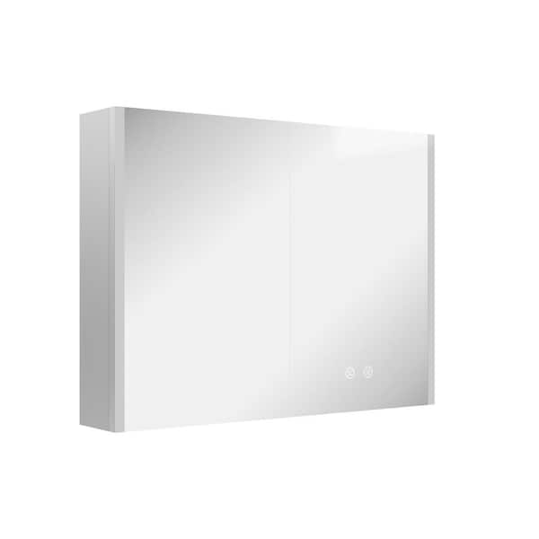 DEERVALLEY 32 in. W x 24 in. H Rectangular Wall Mounted LED Light Medicine Cabinet with Mirror, Anti-Fog, Double Doors