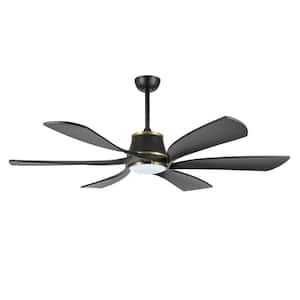 60 in. 6 Blades Black and Gold Indoor Smart LED Ceiling Fan With Remote