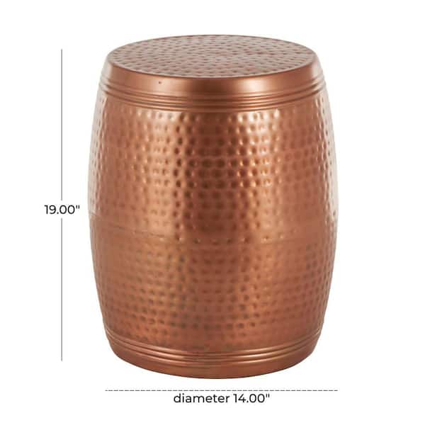 14 in. Copper Drum Shaped Medium Cylinder Aluminum End Accent Table with Hammered Design