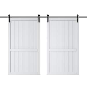 96 in. x 84 in. White Paneled H Style White Primed MDF Sliding Barn Door with Hardware Kit and Soft Close