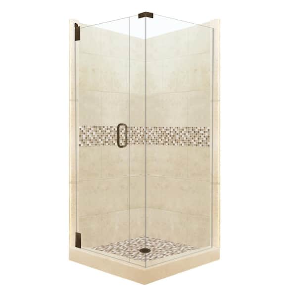 American Bath Factory Roma Grand Hinged 36 in. x 36 in. x 80 in. Left-Hand Corner Shower Kit in Desert Sand and Old Bronze Hardware