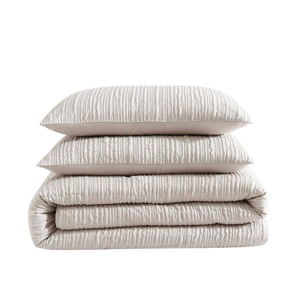 Serenity Waves Beige Twin Embossed Comforter Set