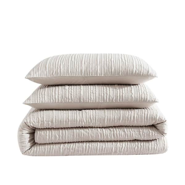 KENNETH COLE NEW YORK Serenity Wavy Lines Beige 3-Piece Microfiber