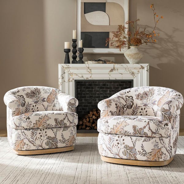 Juno Green Farmhouse Upholstered Polyester Swivel Barrel Chair Set of 2