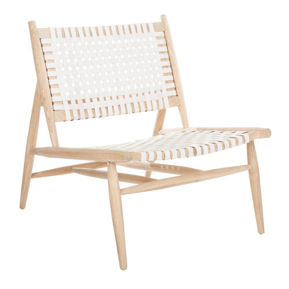 Transitional Beige and White Leather Woven 26'' Accent Chair