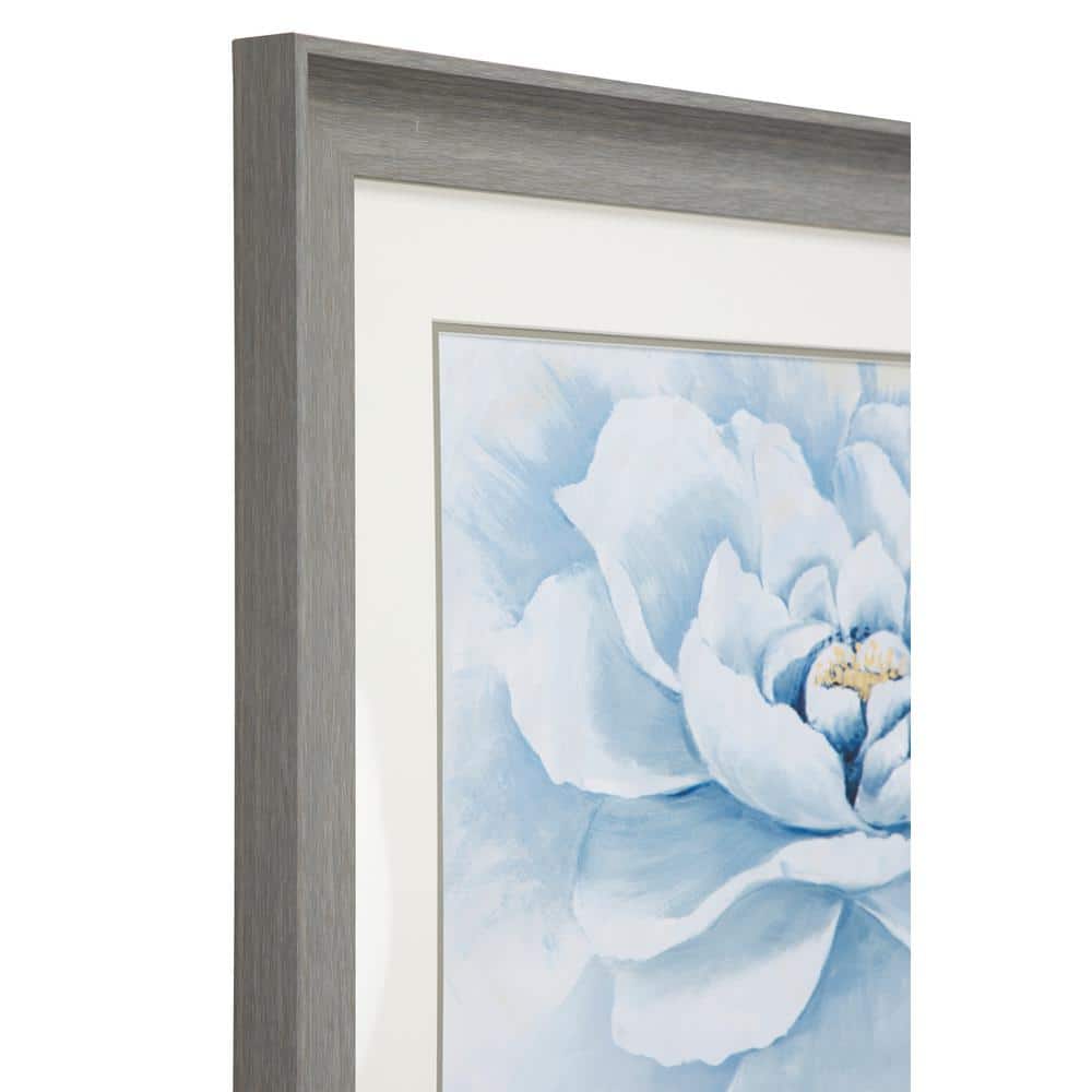 23.5" x 17.5" Blue Peony Flower Print in Gray Wooden Frame