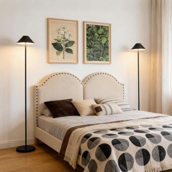 58 in. Modern Black Standard Floor Lamps Cordless Integrated Led Dimmable Rechargeable for Indoor and Outdoor (2 Sets)