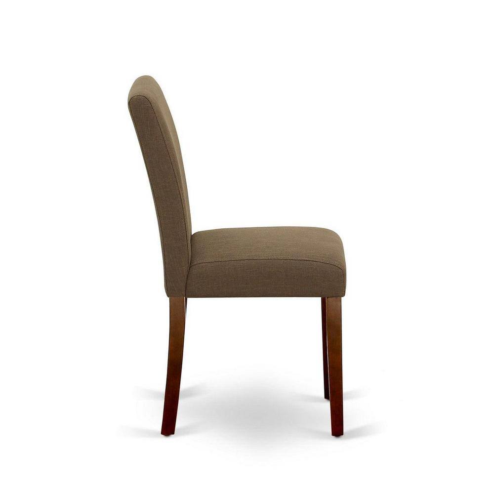 Mahogany Round Dining Table Set with Coffee Linen Chairs