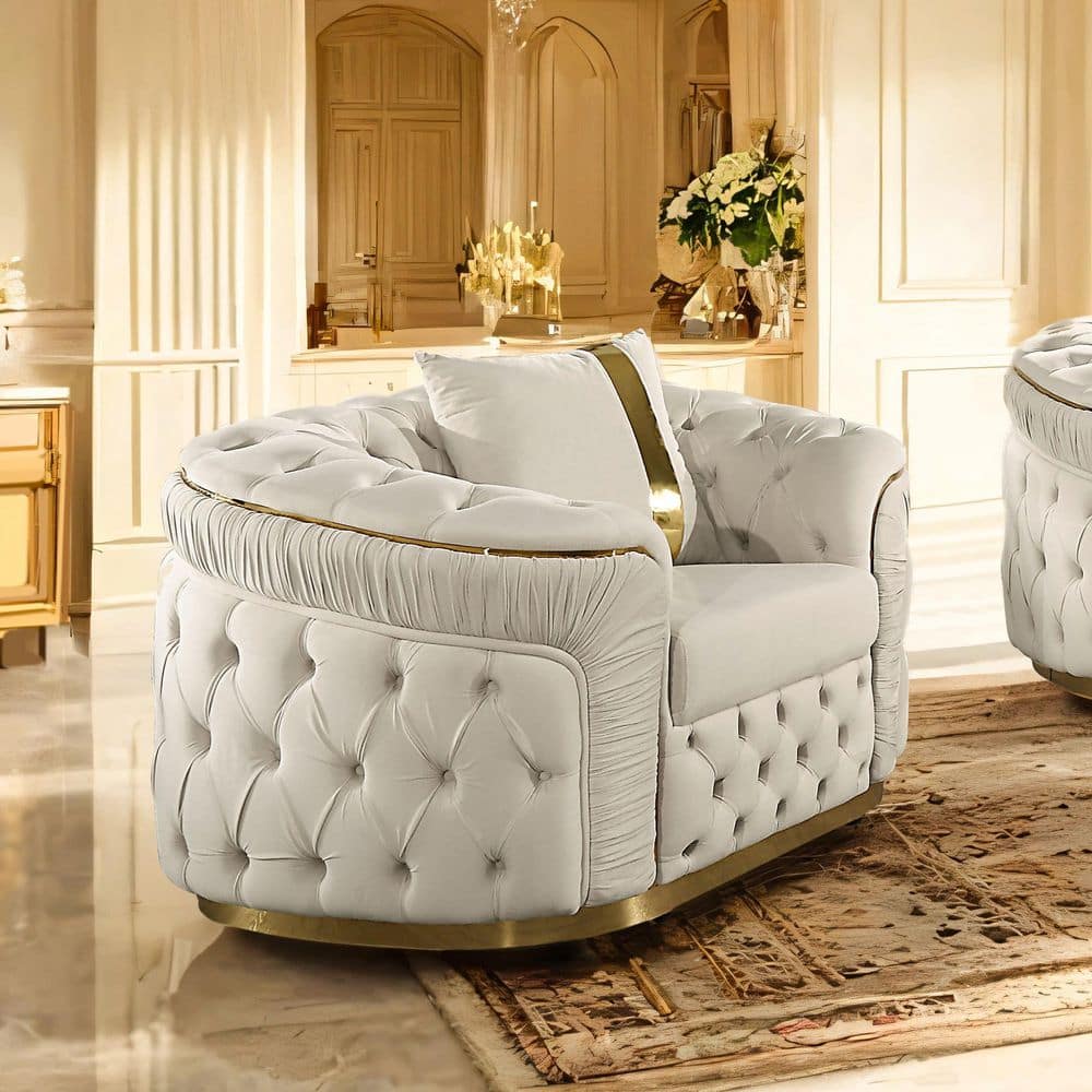 Vanison Beige and Gold Accents Fabric Chair with Tight Back and Slope Curved Arms price history on PriceWatchPro