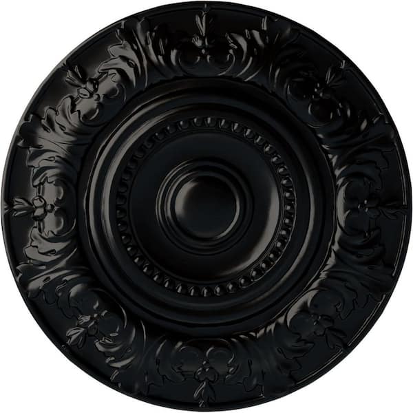 Ekena Millwork 20-7/8" x 1-1/4" Biddix Urethane Ceiling Medallion (Fits Canopies upto 7-1/2"), Hand-Painted Jet Black