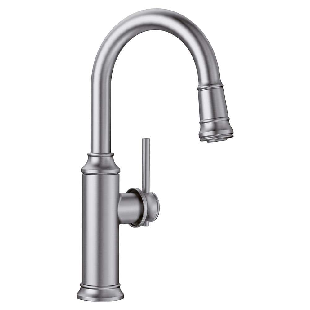 Blanco EMPRESSA Single Handle Gooseneck Bar Faucet with Pull-Down Sprayer in Stainless Steel, PVD Steel -  442513