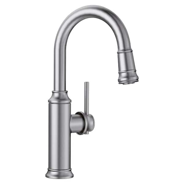 Blanco EMPRESSA Single Handle Gooseneck Bar Faucet with Pull-Down Sprayer in Stainless Steel