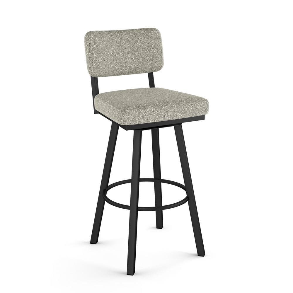 Amisco Alek 31 in. Light Beige and Grey Boucle Polyester/Black Metal High Back Swivel Bar Stool, Light Beige & Grey Bouclé Polyester / Black Metal