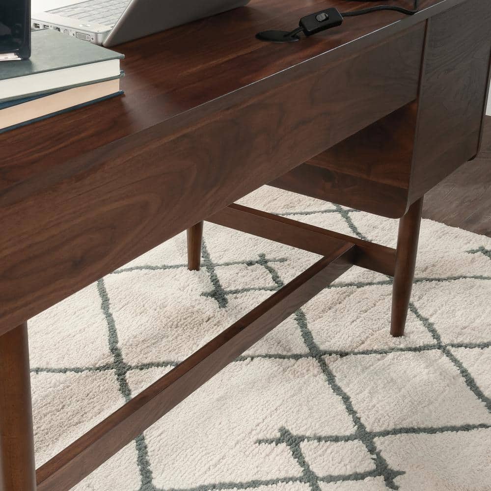 Grand Walnut Mid-Century Modern Desk with Drawer and Keyboard Tray