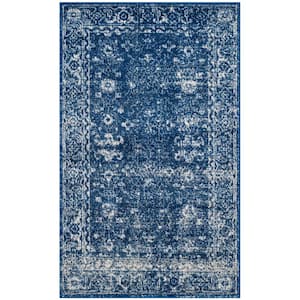 Evoke Navy/Ivory 3 ft. x 5 ft. Distressed Floral Speckles Area Rug