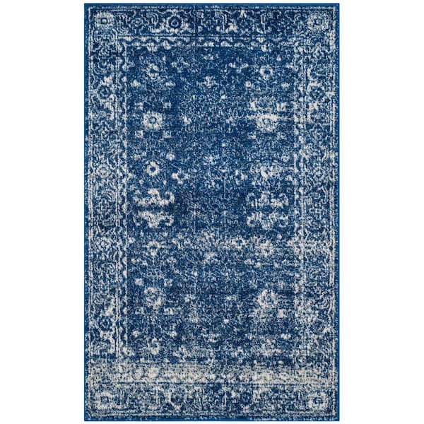 SAFAVIEH Evoke Navy/Ivory 3 ft. x 5 ft. Distressed Floral Speckles Area Rug