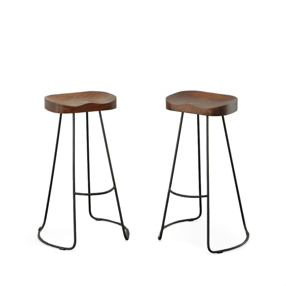 Chestnut and Black 31" Saddle Style Backless Bar Stools, Set of 2