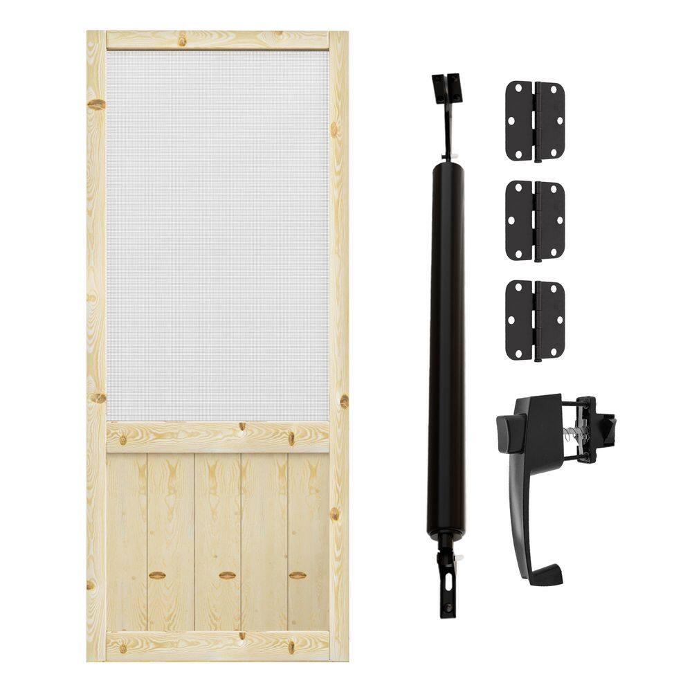 36 in. x 80 in. Universal Unfinished Solid Pine Screen Door with Lock and Door Closer, Hinged Panel Style, Gauze Mesh price history on PriceWatchPro