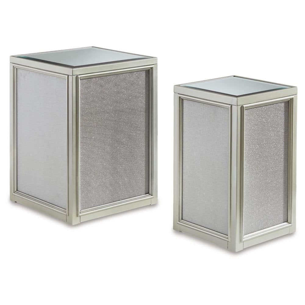 Hollywood Glamour Silver Square Mirrored Nesting End Tables
