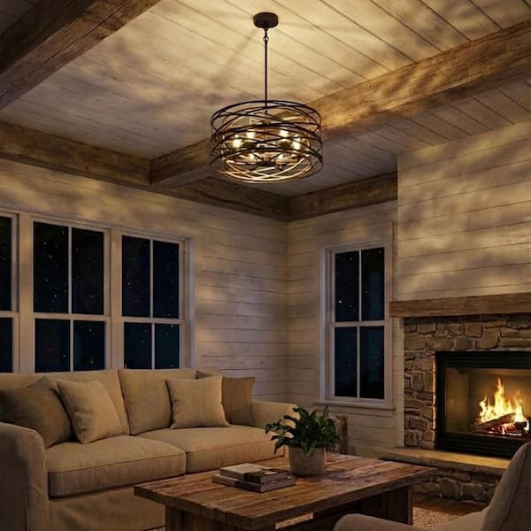 aiwen Industrial 6-Light Drum Black Cage Chandelier Farmhouse